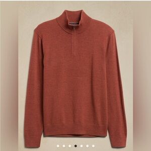 Banana Republic Men’s Franco Merino Wool Half Zip Sweater Rust Red Medium